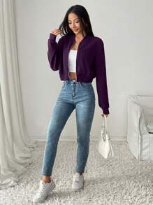 SHEIN EZwear Veste bomber courte zippée violette décontractée pour femme