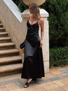 Livesso Solid Color Bodycon Backless Dress, Elegant Holiday Wear For Women, Spring & Summer Elegant Party Women Sundress