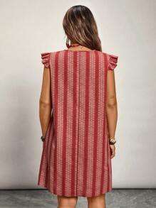 SHEIN VCAY Plus Size Women V-Neck Loose Straight Casual Cap Sleeve Striped Dress - Multicolor - View 2