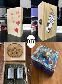 1 Stück unfertige, unbemalte Holzaufbewahrungsbox mit Scharnier-Deckel, einfache Holzkiste zum Aufbewahren von Schmuck, Geschenken, Souvenirs, DIY Basteleien, Heimdekoration