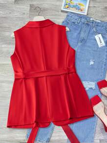 SHEIN LUNE Plus Size Women Spring & Summer Casual Versatile Waist Cinched Sleeveless Blazer