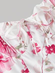 SHEIN MOD Robe rose à imprimé floral avec plissés sur le buste, bretelles ajustables, taille cintrée et fluide. Vêtements pour la Saint-Valentin. Robe modeste. Robe d'été pour les vacances. Tenues de vacances à la plage. Robe fluide. Robe fleurie pour femmes. Tenue de concert pour femmes - Multicolore - Voir 3