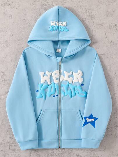 Sparklyn Tween Girl Street-Style Huvtröja med dragkedja, värmefodrad luvtröja för höst/vinter