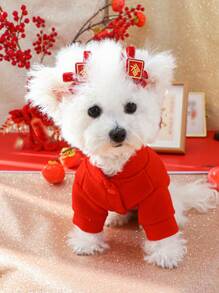 PETSIN 1 pièce Manteau pour animal de compagnie à motif tête de tigre mignon, convient pour les poodles, bichons frises, yorkshire terriers. Adorable vêtement d'hiver pour animaux de compagnie pour le Nouvel An chinois - Rouge - Voir 4