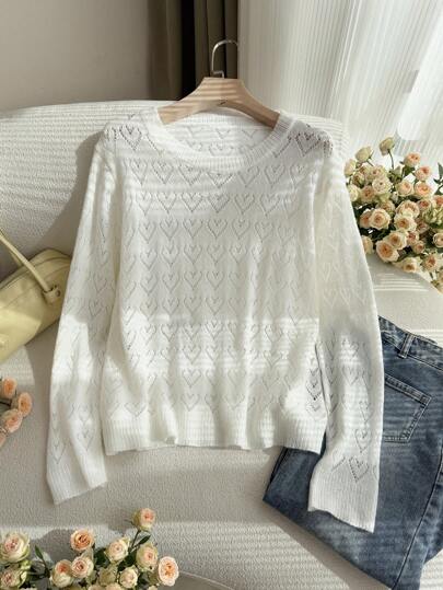 SHEIN Frenchy Plus Size Heart Jacquard Knit Sweater For Valentine's Day