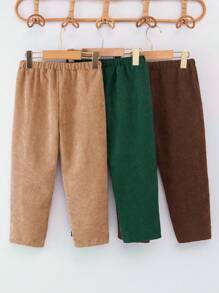 SHEIN Conjunto de 3 piezas de ropa casual para niños pequeños, incluye pantalones de pana de color azul marino, negro y caqui, con botones y bolsillos, cómodo para exteriores, la escuela y fiestas, apropiado para primavera y verano