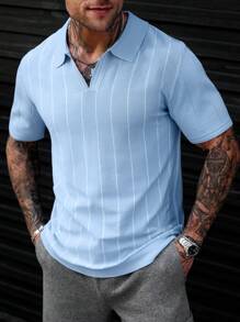 Manfinity Hypemode Men's Striped Short Sleeve Casual Knit Top, Spring & Autumn