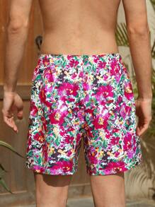 Manfinity VDAYZ Boyfriend Men's Casual Tie Front Pocket Beach Shorts, Vacation - Violet Purple - View 2