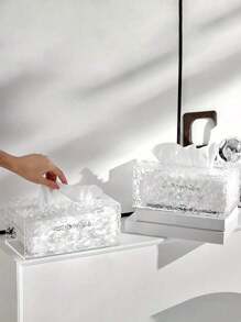 SHEIN 1 件水波纹形纸巾盒，方便即时纸巾架，透明精致纸巾架，卫生纸储存罐 - 彩色 - 查看 3