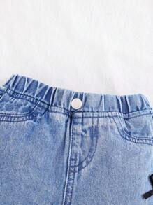 Cozy Pixies Pantalones vaqueros suaves y holgados de mezclilla azul desgastada con lazo lateral lindo para niñas, ropa de niñas para otoño e invierno, atuendos para volver a la escuela