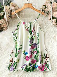 SHEIN LUNE 大码女式花卉印花吊带背心，夏季 - 彩色 - 查看 1