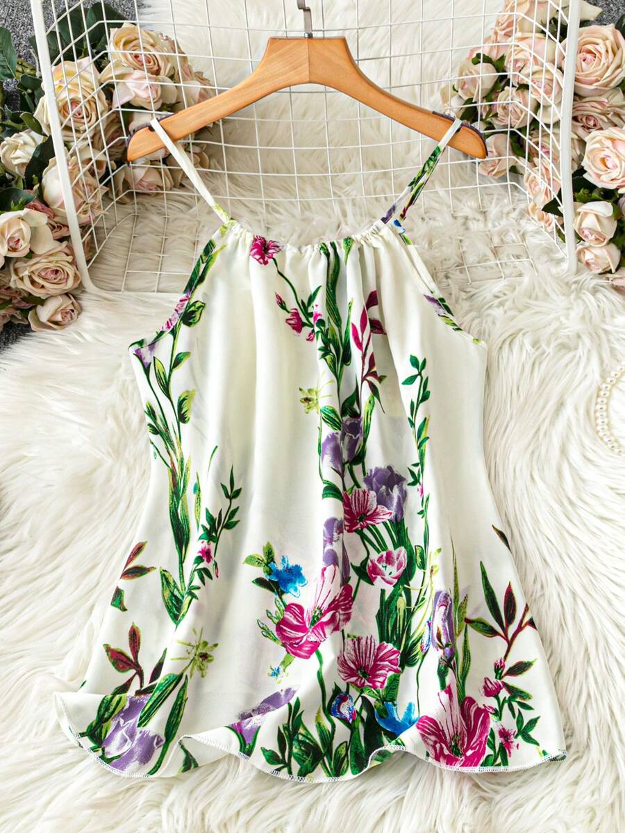 SHEIN LUNE 大码女式花卉印花吊带背心，夏季 - 彩色 - 查看 1
