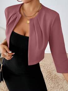 SHEIN Essnce Blazer corto de mujer con abertura frontal, chaqueta elegante de unicolor para el trabajo o atuendos elegantes en otoño/invierno - Rosa vieja - Ver 4