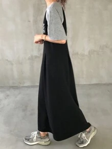 FRIFUL 女士彩色块字母印花收腰中长连衣裙 - 黑色 - 查看 6