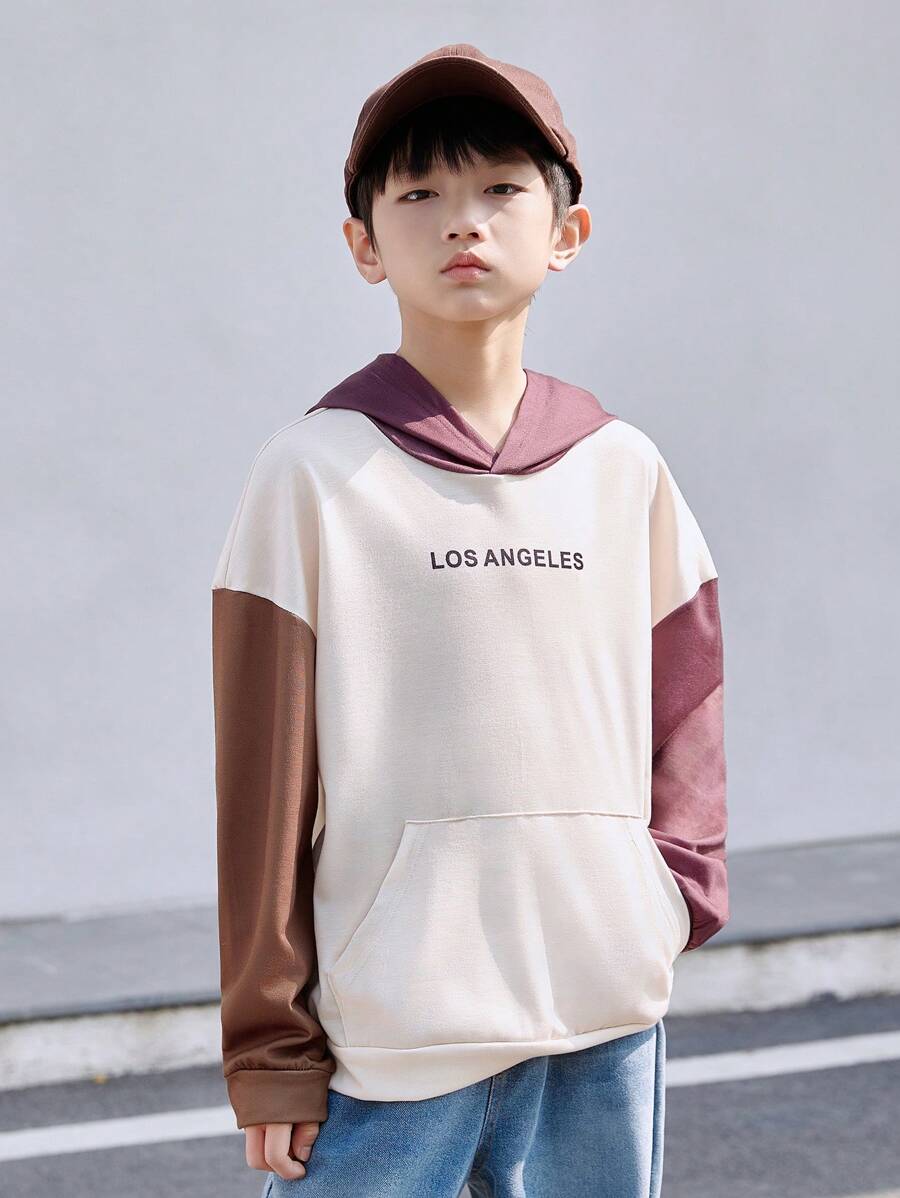 Boys' Energetic Long Sleeve Hoodie With Colorblock Design, Featuring European & American Style - Multicolor - View 1