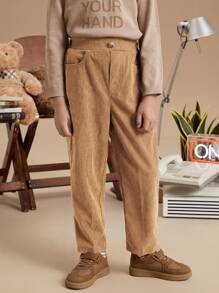 PrepCrw 男童弹力腰提花针织圣诞裤，学院风，秋冬 - 卡其色 - 查看 6