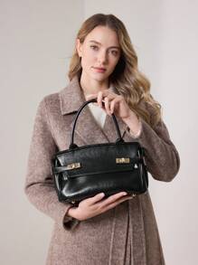 MOTF PREMIUM WOMEN'S FASHIONABLE MINIMALIST COMMUTE TOP HANDLE BAG - Black - View 6