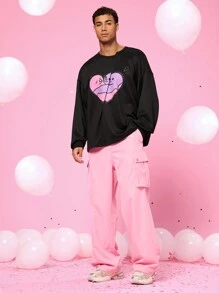 Manfinity VCAY 2pcs/Set Unisex Heart Pattern Knitted Loose Dropped Shoulder Crew Neck Long Sleeve Sweatshirt And Zip-Up Casual Pants, For Fall Winter - Multicolor - View 2