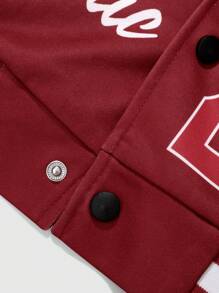 Manfinity Campus Court Chaqueta con capucha con bloqueo de color con estampado de letras casual para hombre para otoño - Rojo y blanco - Ver 7
