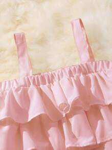 SHEIN 2pcs/Set Tween Girl Ruffled Embroidered Shorts Set - Pink - View 3