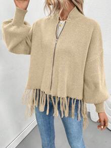 SHEIN LUNE Dames effen kleur drop shoulder lange mouwen rits voorkant casual vest voor herfst/winter
