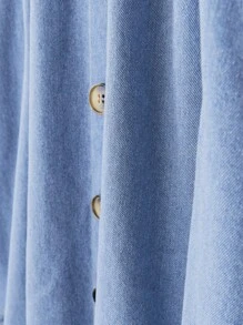 SHEIN Tween Girls' Loose Fit Casual A-Line Skirt With Ruffle Hem Bottom Front Denim Long Skirt For Summer Vacation Outfits - Light Wash - View 5