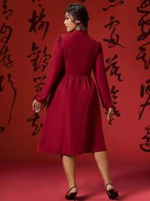 SHEIN Unity Plus Size Retro Chinese Style Red Qipao Dress For Chinese New Year Fall Cloth For Women - Red - View 2