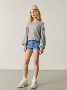 SHEIN Shorts De Mezclilla Desgastados Para Chicas Preadolescentes