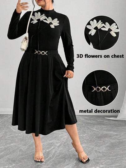 SHEIN Unity Bộ áo thun và váy đan móc thanh lịch cỡ lớn, trang phục hai mảnh thời trang thường ngày mới phổ biến năm 2024