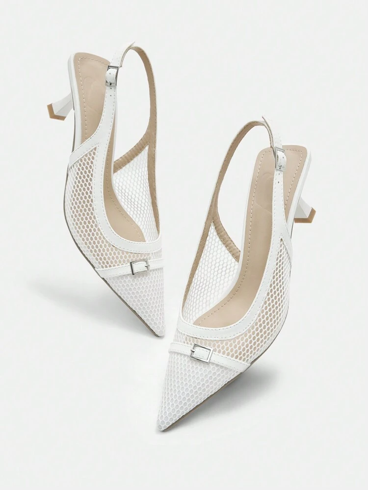 CUCCOO BIZCHIC Pink & Black Colorblock Pointed Toe Bow Accent Slingback Simple Stylish Women High Heels Pumps Spring Shoes