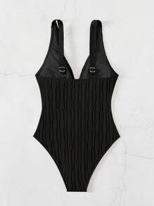 Swim Basics Summer Women's Solid Color Sleeveless V-Neck Slim Fit One Piece Swimsuit