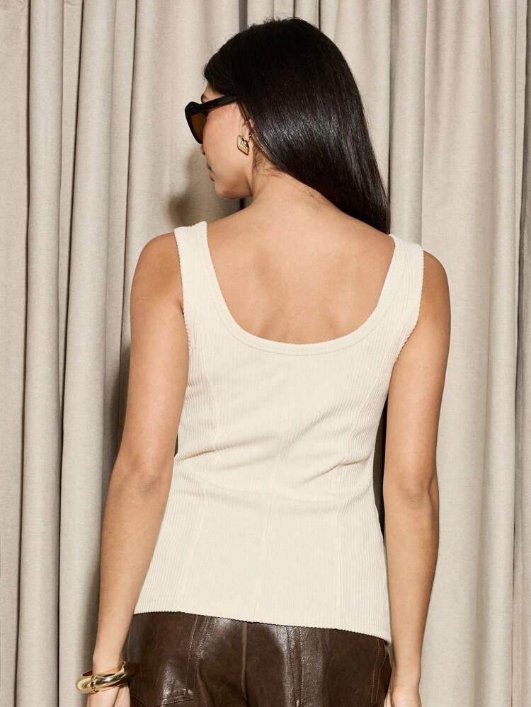 Sleeveless Ribbed Henley Button Front Tank Top