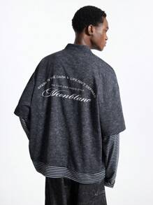 NEON BLANC 男士街头时尚仿层条纹长袖针织圆领 T 恤 - 黑色 - 查看 2