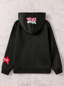 Sparklyn 少女街头时尚拉链卫衣，带保暖连帽套头衫，适合秋冬季穿着 - 黑色 - 查看 2