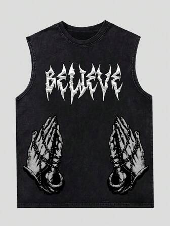 Goth Camiseta de tirantes holgada con acabado vintage para hombre, estilo streetwear, para conciertos