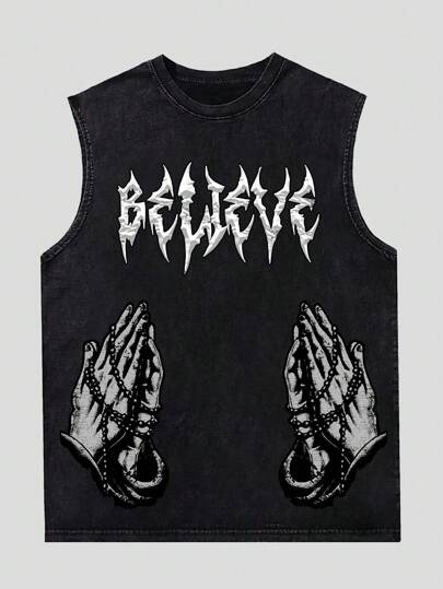 Goth Men's Vintage Washed Loose Fit Tank Top, Streetwear, For Concert