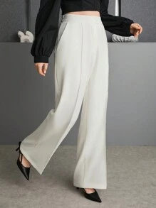 EURMUSE Plus Size Women's Pocket Pants, Business Suit Pants - White - View 3