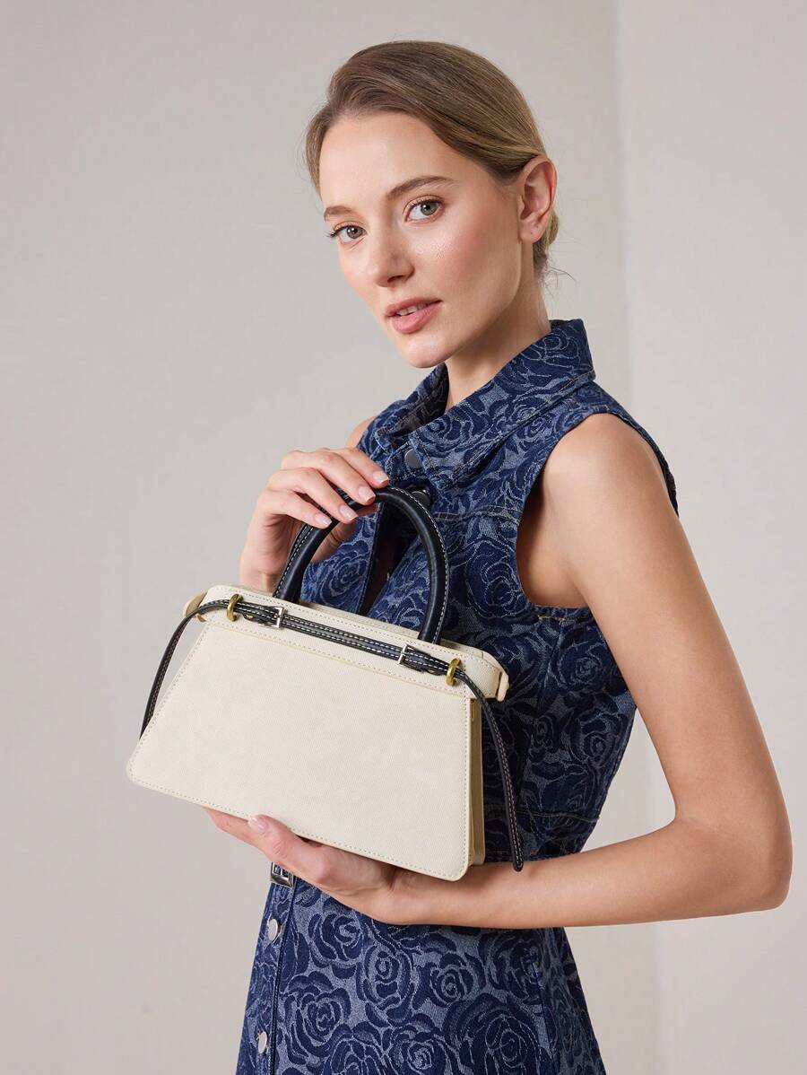 MOTF PREMIUM Bolso de mano con detalles de bloque de color y cremallera para mujer