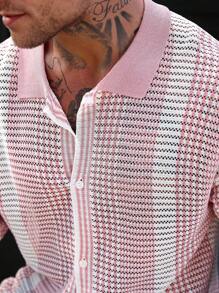 Claim Dot Men's Casual Striped Drop Shoulder Single-Breasted Knitted Sweater, Spring/Autumn - Pink - View 4