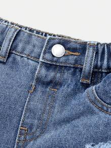 SHEIN Baby Boy Casual Blue Denim Ripped Jeans With Pockets - Medium Wash - View 3