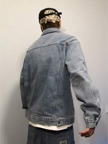 Manfinity EMRG 男士休闲牛仔夹克，简约时尚，日常穿着 - 藍色 - 查看 4