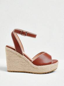 Styleloop Chic Vacation Style Platform Thick Sole High Heel Sandals, Black Open Toe Wedge Heels
