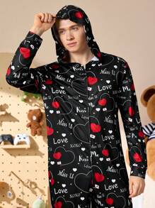 Happy Jammies Conjunto de pijama tipo mono con estampado de corazón para hombre