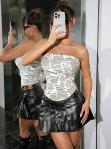 SHEIN ICON Women's Fitted Bustier Top With English Print - Multicolor - View 6