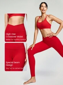GLOWMODE 28" FeatherFit™ Crossover Red Leggings Gym Fall Winter