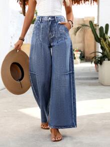 Breezaya Damen Jeans mit Knopfleiste und Taschen, einfacher Lässig-Stil, Alltagsmode