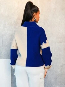 BamGleam Women's Long Sleeve Turtleneck Patchwork Sweater And Mask Hat Set Knit Pullover Fall Winter - Multicolor - View 2