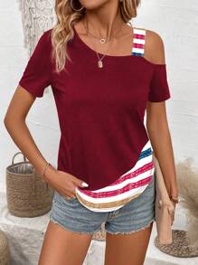 Breezaya Blusa casual de mujer con parches de unicolor y mangas cortas