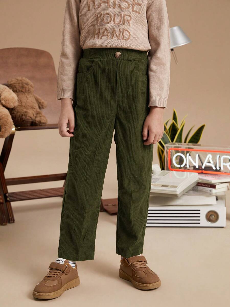 PrepCrw Young Boys Autumn/Winter Collegiate Style Slim Fit Elastic Waist Woven Pants