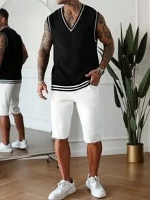 Manfinity Hypemode Men's Casual Colorblock Trim Sweater Vest, Autumn - Multicolor - View 4